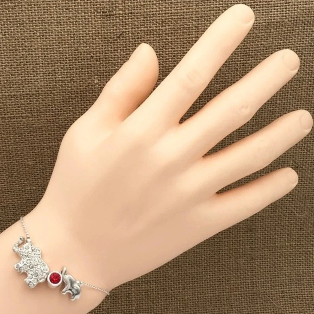 🌼 Rhinestone Elephant Silver Slide Charm Bracelet